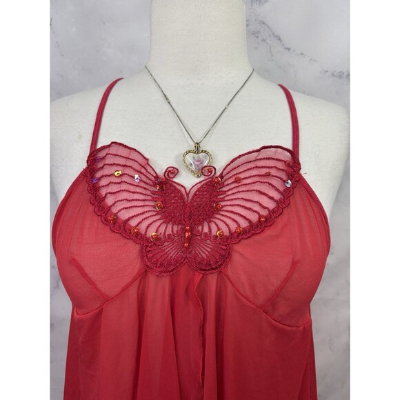 Y2K Rampage Babydoll Cami Top Red M Coquette Fairy gothic Butterfly Sheer Beaded - Picture 8 of 16